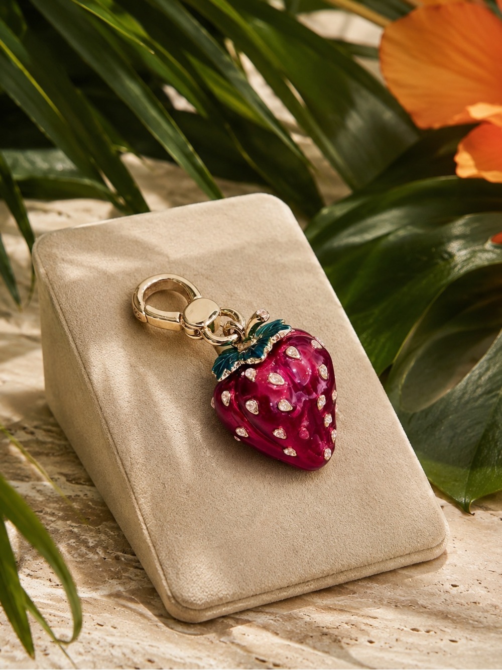 Juicy Couture Strawberry Crystal Charm | Gold Tone Enamel Y2K Collectible